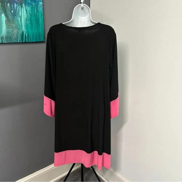 STUDIO WORKS Women’s 2X Color Block Dress Midi Black Pink Stretch Career Party - Picture 3 of 11